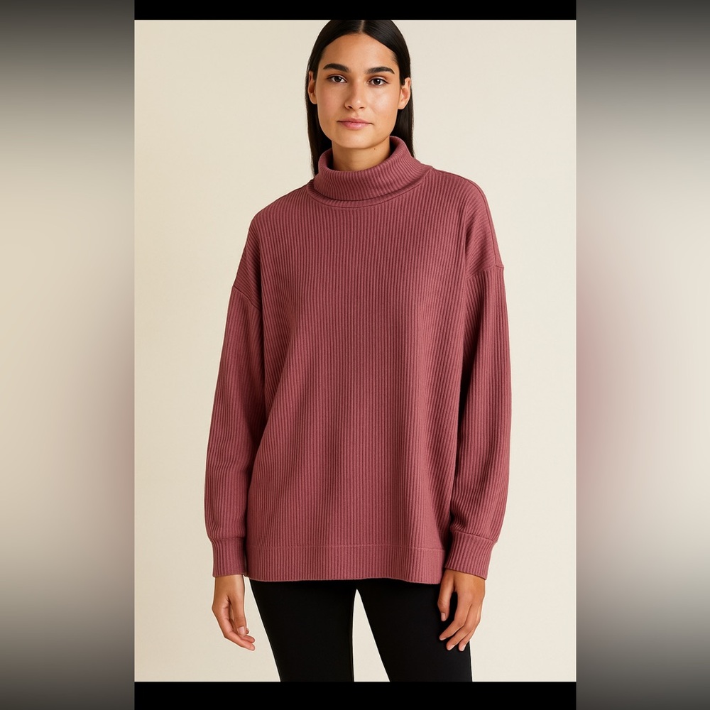 Gap Waffle Oversized Boxy Chunky Turtleneck Woman Large TALL Pink Coquette Comfy